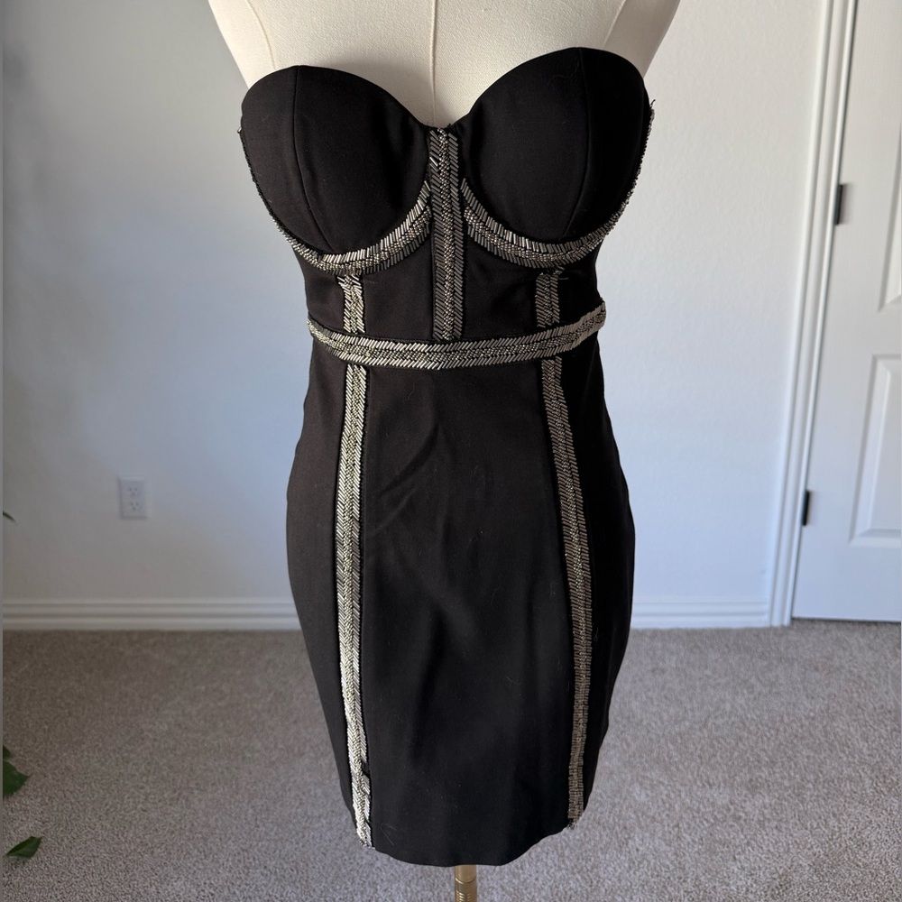 BEBE Black Strapless Dress with Silver Accents